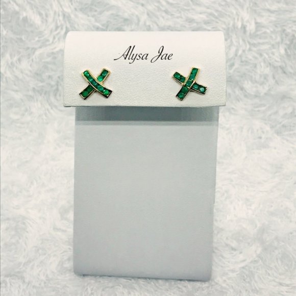 10K Gold Emerald Hugs Earrings - Picture 2 of 5